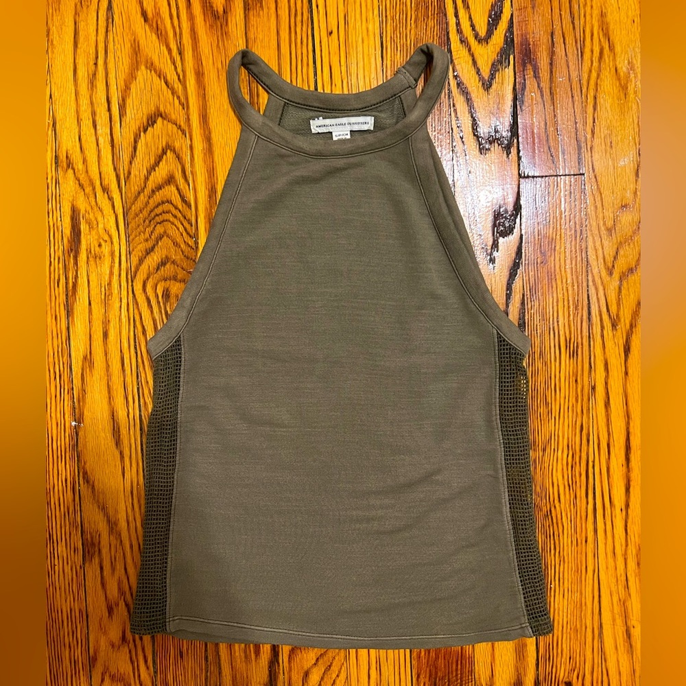 Hunter green halter top with mesh sides
